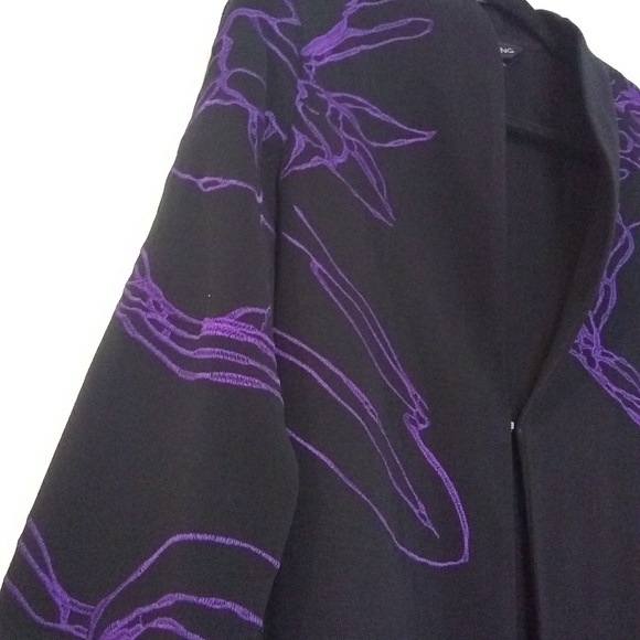 Ming wang open front embroidered snap  cardigan